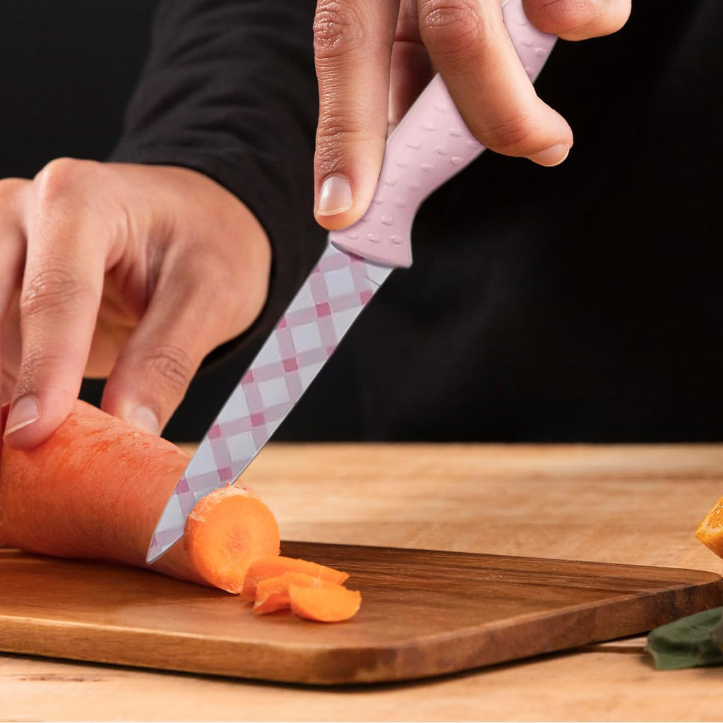 Kitchen Knife Set 5 Piece, Stainless Steel Chef Knives with Ergonomic Handles for Slicing, Chopping, Dicing and Food Preparation (Pink) - image 7