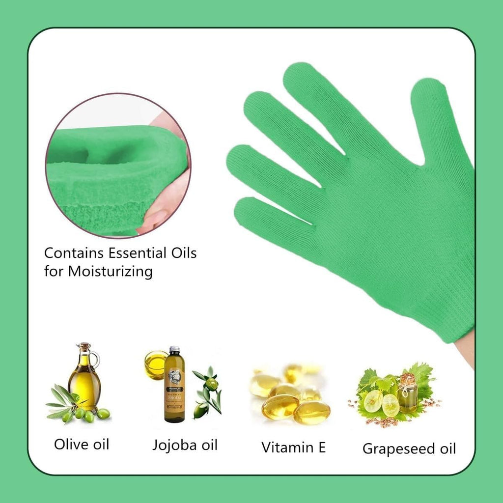 Moisturizing Gloves, Spa Gel Hand Mask for Soft Smooth Hands in 20 Minutes with Jojoba Oil Olive Oil Vitamin E, One Size Fits All (Green) - image 6