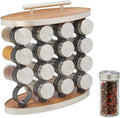 Spice Rack Set 16 Glass Jars Rotating Stand Stainless Steel Lids Seasoning Organizer for Kitchen Countertop Daily Cooking - image 1