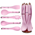 Silicone Kitchen Utensils Set with Spatula, Spoon, Skimmer, Pasta Server and Turner, Food-Grade Dishwasher-Safe Cooking Tools for Mixing, Serving and Nonstick Cookware, Pink - image 1