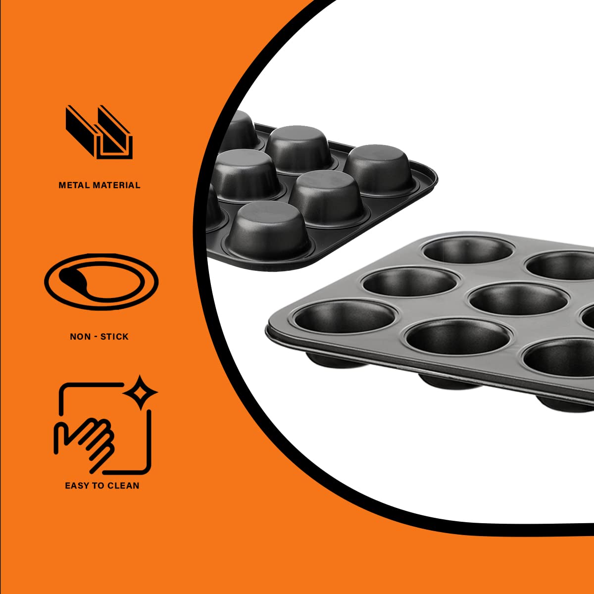 Muffin Pan 12 Cup, Non-Stick Reusable Round Cupcake Baking Tray for Muffins, Mini Cheesecakes, Brownies and Desserts, Home Kitchen Oven Mold (Black) - image 2