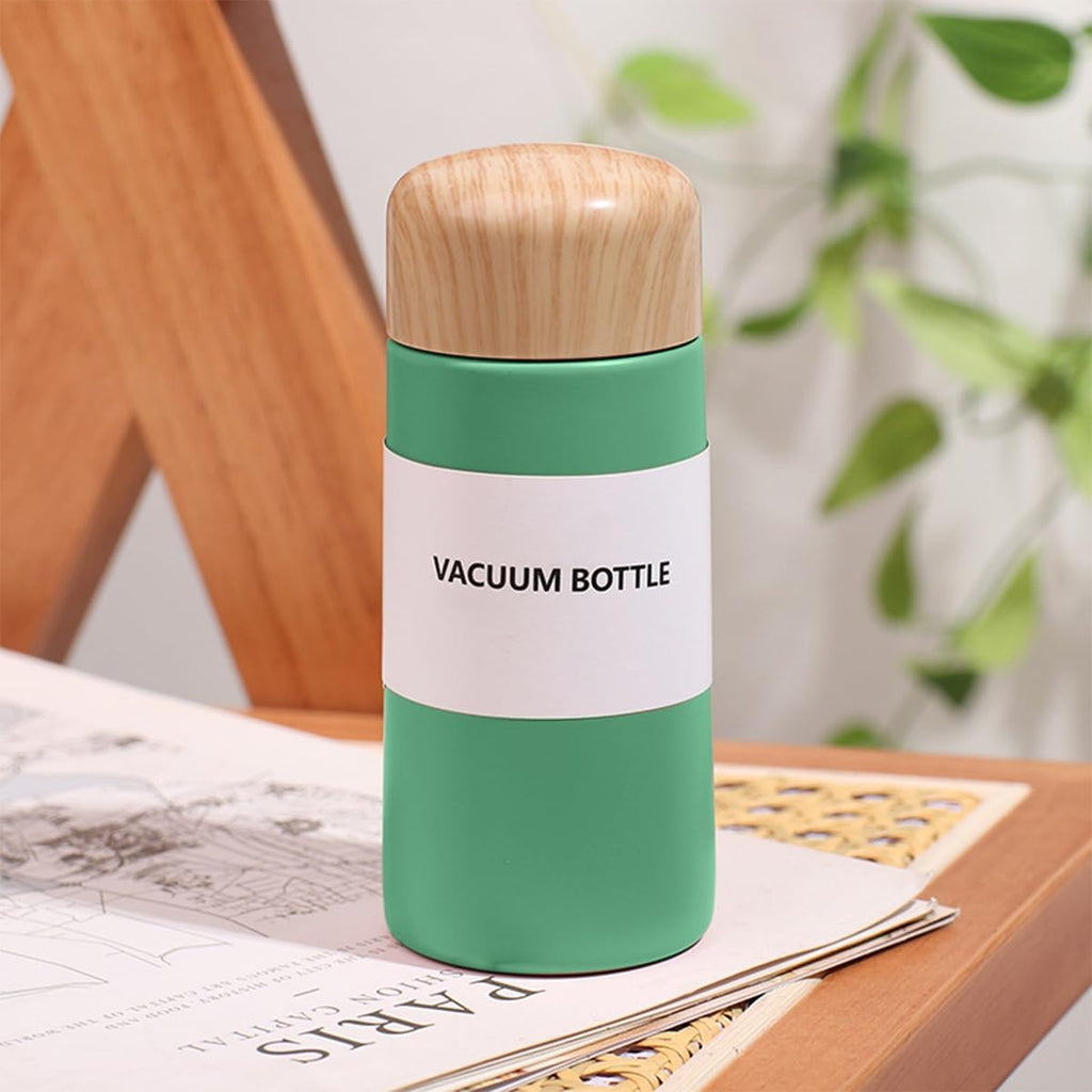 Water Bottle 150ml Mini Stainless Steel Vacuum Insulated Pocket Flask, Slim Wood Grain Leak-Proof Travel Mug for Coffee Tea, Green - image 6