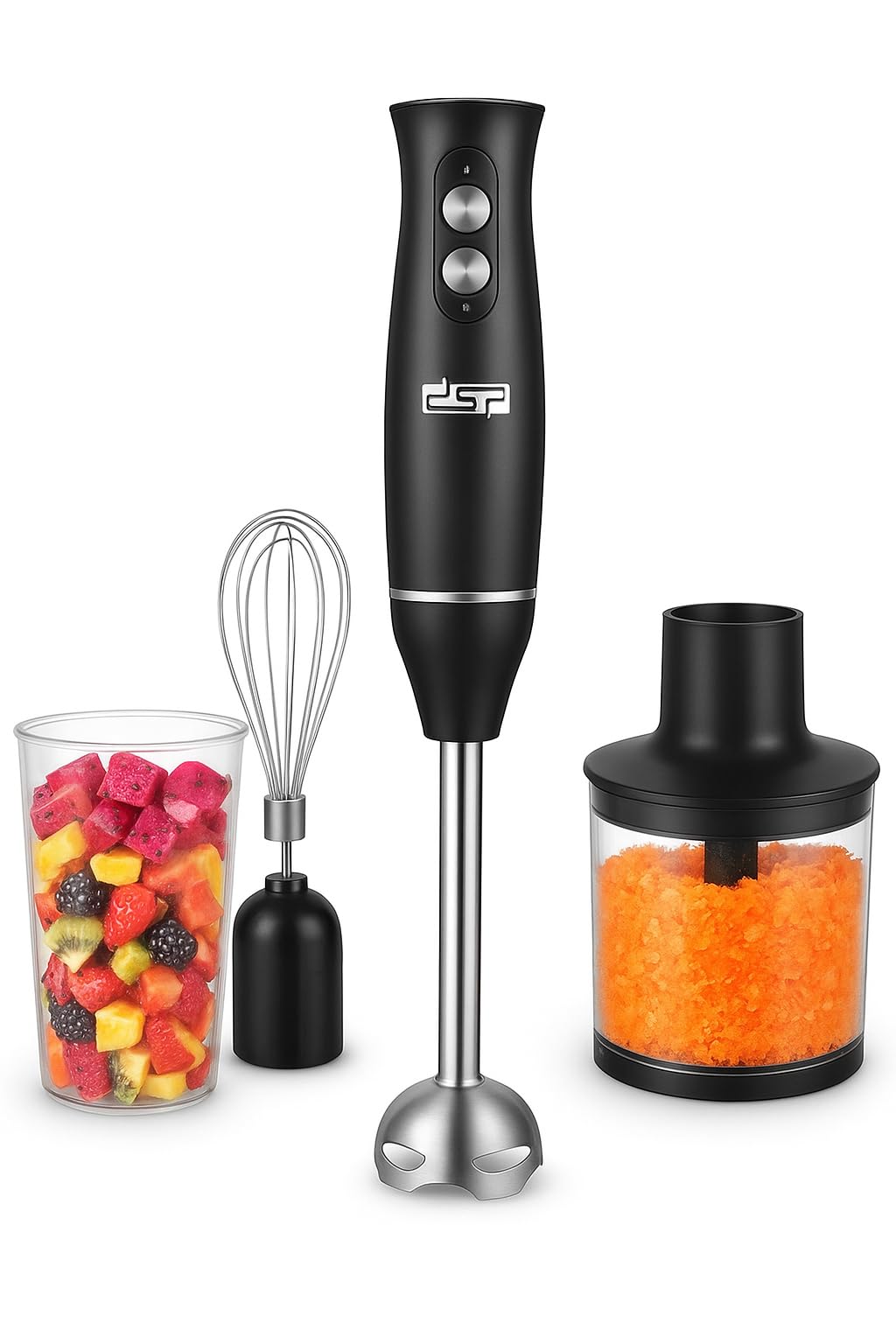 Hand Blender 4 in 1, 500W Immersion Blender with 2 Speeds, Stainless Steel Shaft, 500ml Chopper, Whisk and Beaker for Soups, Sauces and Food Prep, Black, KM1093 - image 1