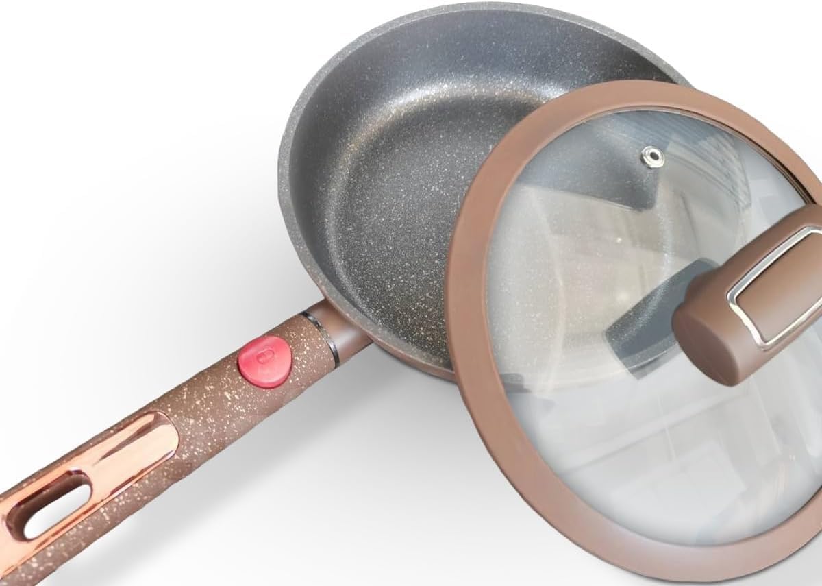 Frying Pan 24cm, Granite Non-Stick Cookware with Soft-Touch Handle, Easy-Clean Skillet for Frying, Sauteing and Everyday Cooking on Gas Stoves, Brown - image 1