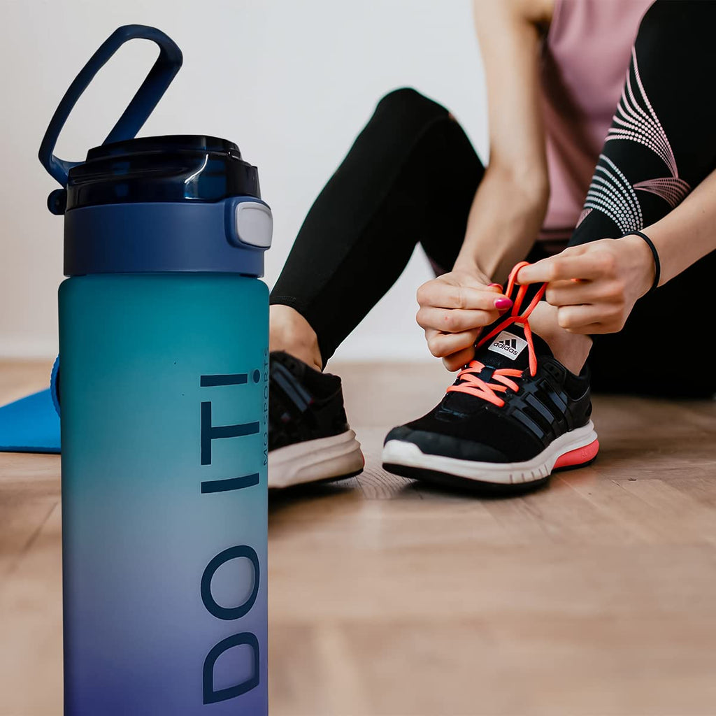 Water Bottle 1 L with Motivational Time Markers, BPA-Free Sports Bottle with Leakproof Flip-Top Lid, Lock and Carry Strap for Gym, School, Office and Travel, Blue - image 6