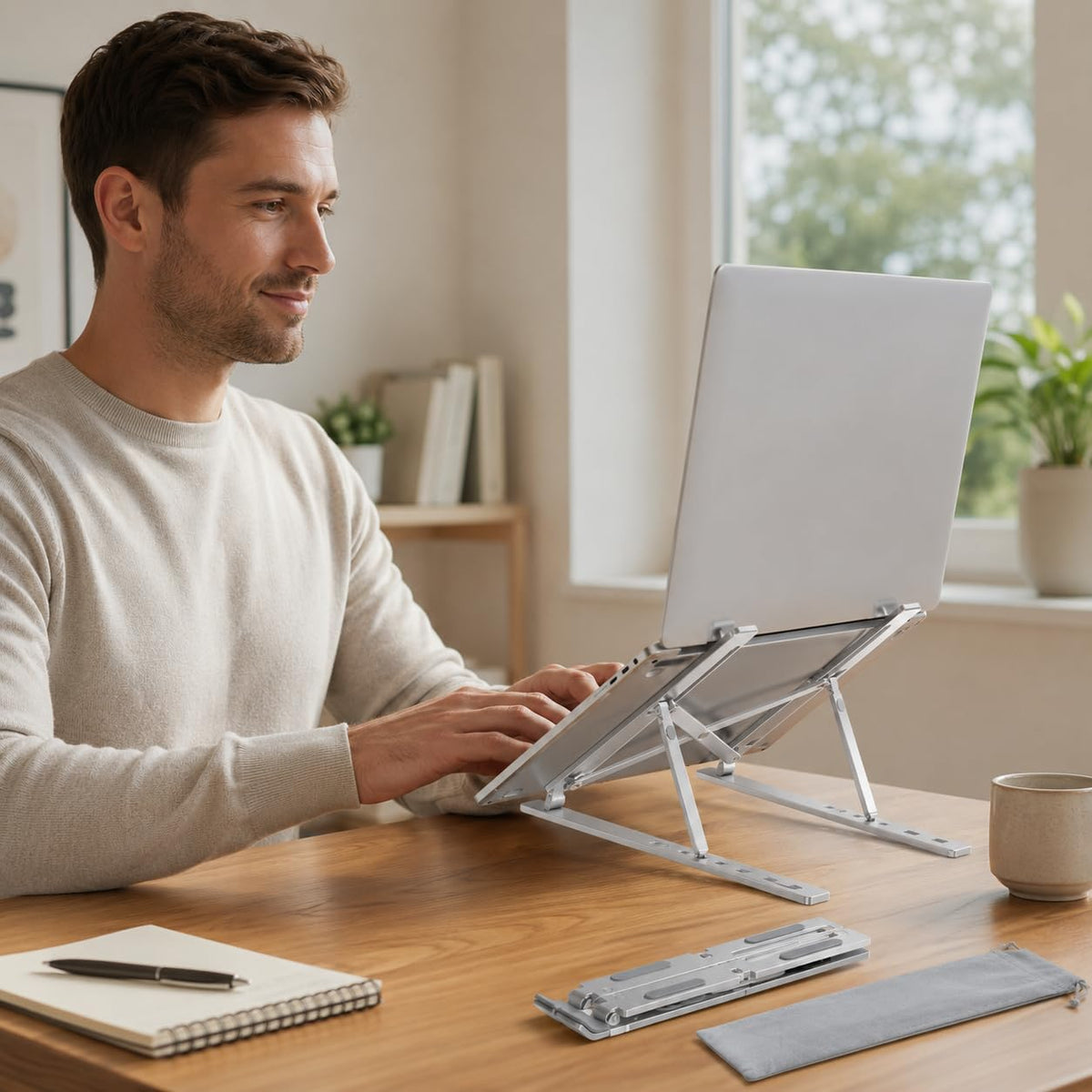 Laptop Stand, Adjustable 7-Angle Foldable Metal Desk Riser for Notebook and Tablet, Portable Computer Holder for Work, Study, Video Calls and Travel, Silver - image 7