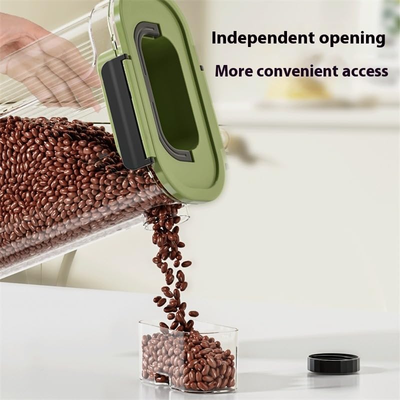 Food Storage Containers with Airtight Lids, Kitchen Storage Jars Set with 3 Rows of Clips, 2 Sealing Rings and Knob Cover, Grain Bottle for Cereal, Juice and Cold Water (Green, 4) - image 5