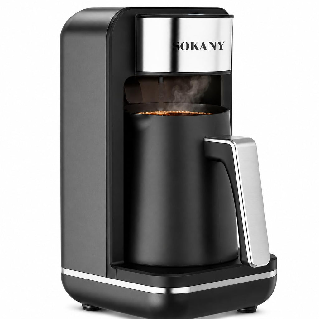 Turkish Coffee Maker 550W, 250ml Electric Coffee Pot for 1-4 Cups with Double-Sided Spout, Auto Shut-Off, Overheat Protection and Non-Slip Feet, Black and Silver, Sokany SK-0137 - image 1