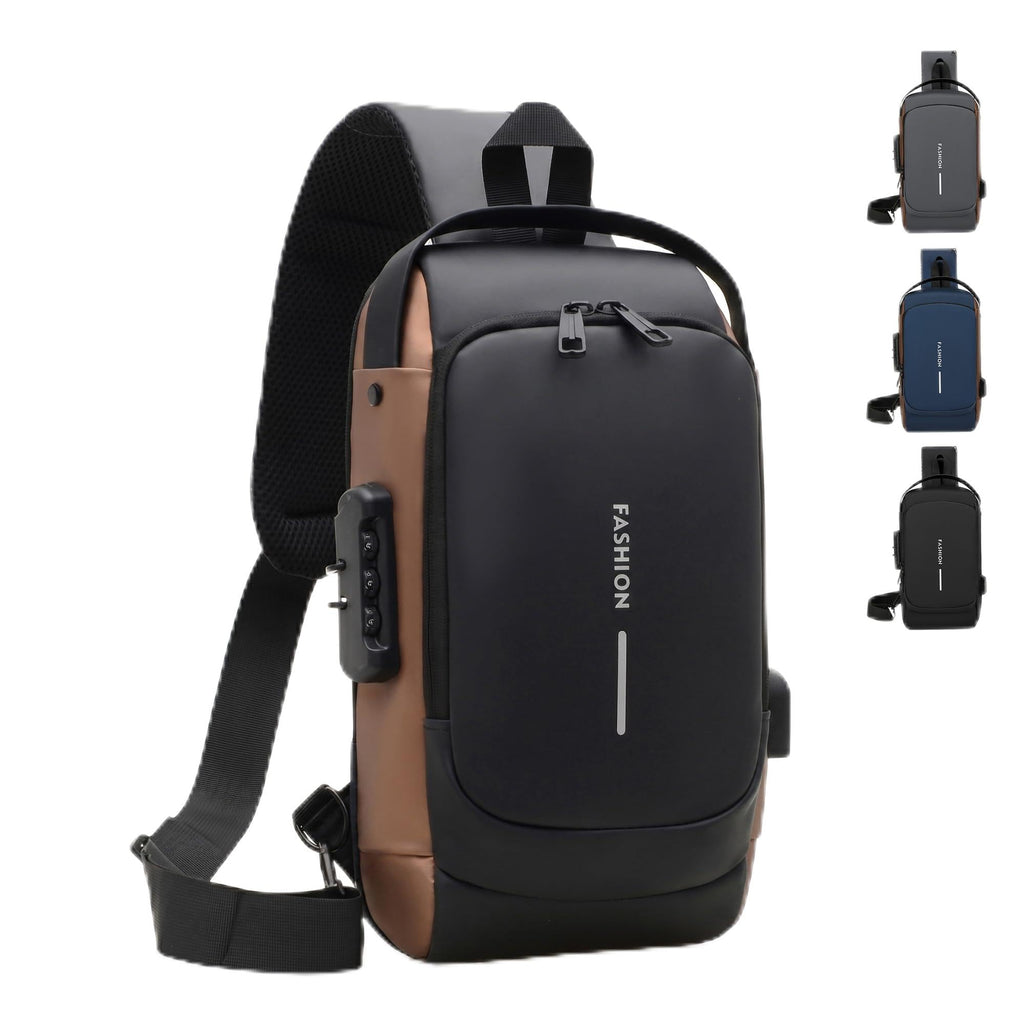 Crossbody Sling Bag for Men and Women, Chest and Shoulder Bag with Combination Lock, USB Access Port, Multiple Pockets and Water-Resistant Exterior (Black & Brown) - image 1