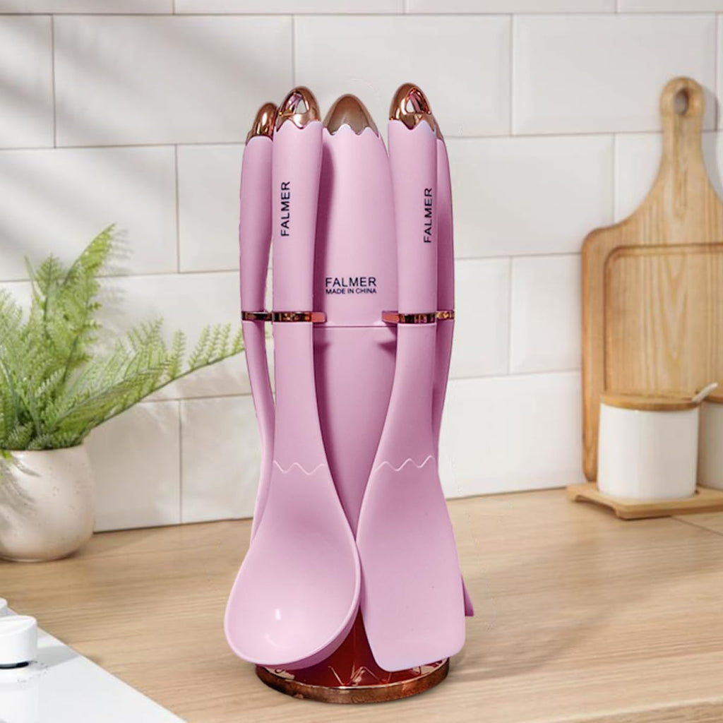 Silicone Kitchen Utensils Set with Spatula, Spoon, Skimmer, Pasta Server and Turner, Food-Grade Dishwasher-Safe Cooking Tools for Mixing, Serving and Nonstick Cookware, Pink - image 6