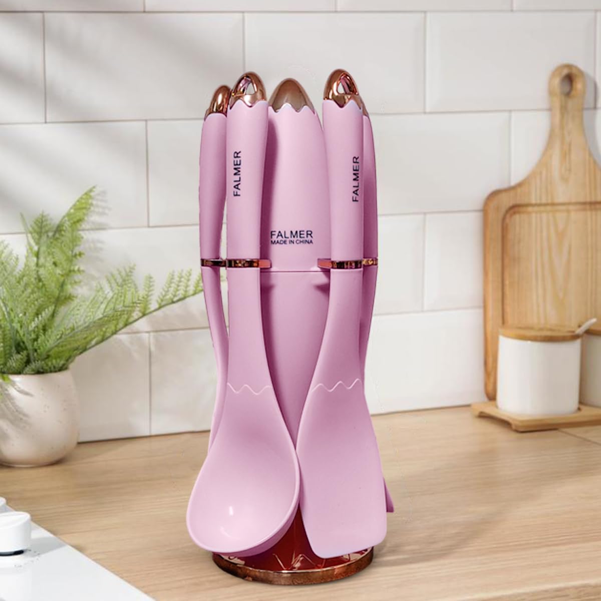 Silicone Kitchen Utensils Set with Spatula, Spoon, Skimmer, Pasta Server and Turner, Food-Grade Dishwasher-Safe Cooking Tools for Mixing, Serving and Nonstick Cookware, Pink - image 6