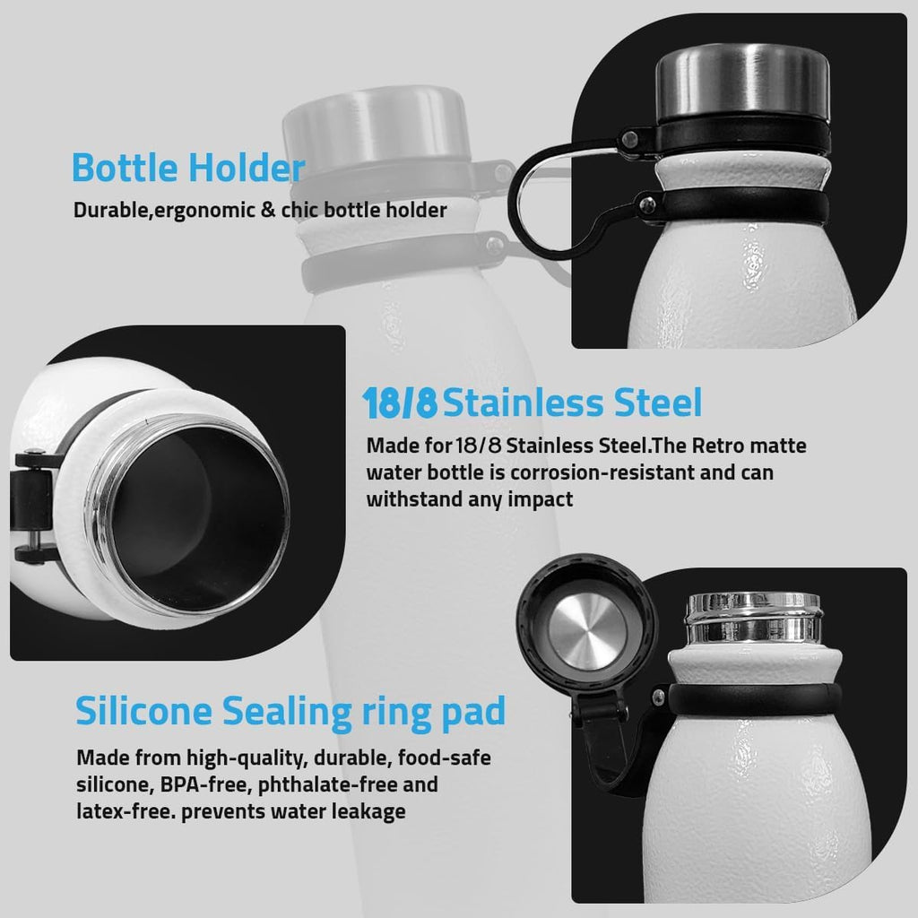 Water Bottle 600ml, Stainless Steel Vacuum Insulated Double Wall Sports Flask, Leakproof BPA-Free Bottle for Hot and Cold Drinks, Travel, Gym and Office, White - image 4