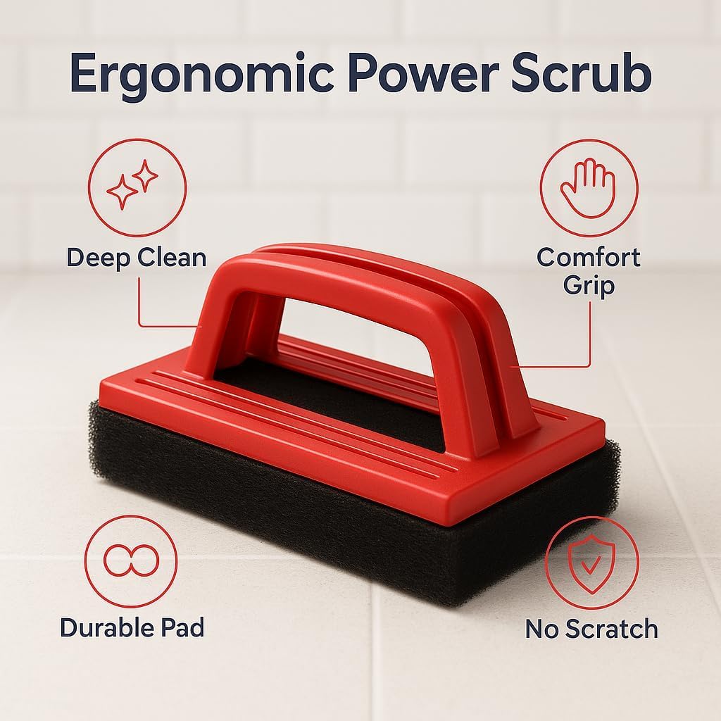Kitchen Cleaning Brush With Handle Scouring Pad Scrubber For Bathroom Wall Floor Sink Tile Ergonomic Cleaning Tool For Shower Bathtub Home - image 3