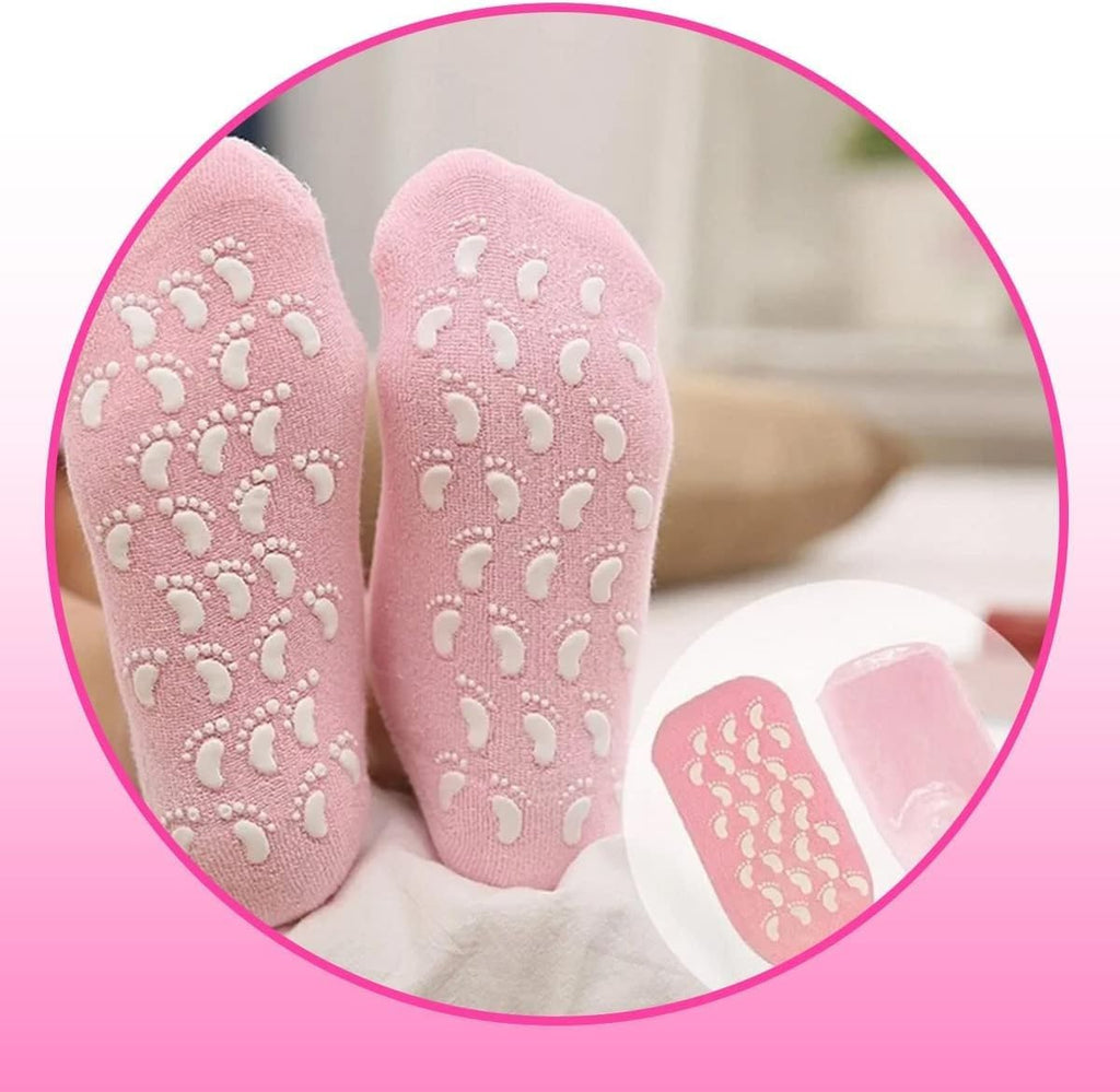 Moisturizing Gel Heel Socks for Dry Cracked Heels with Jojoba Oil Olive Oil Vitamin E One Size Softening Spa Socks Home Foot Care (Pink) - image 7