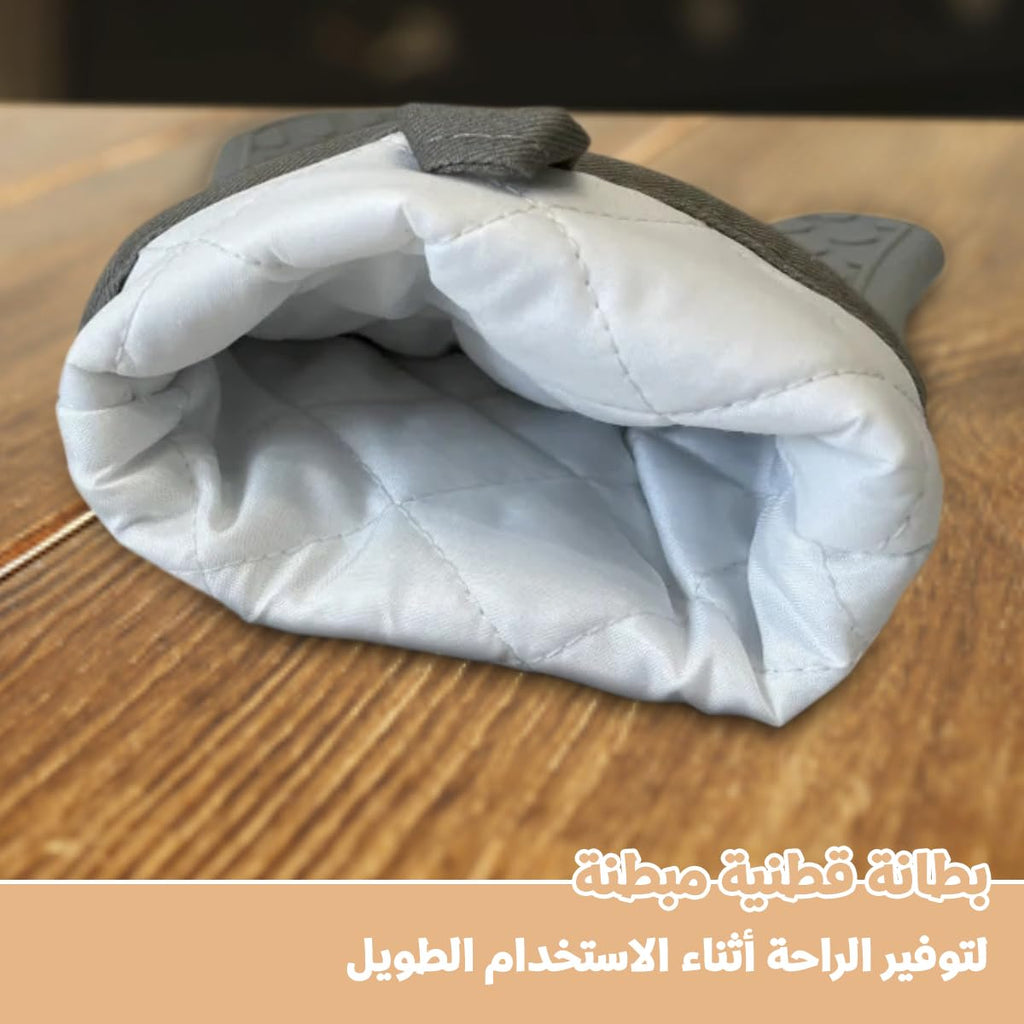 Silicone Oven Mitts, Heat-Resistant Long Kitchen Gloves with Non-Slip Grip and Soft Cotton Lining, Machine-Washable for Cooking, Baking, Grilling and BBQ, Grey - image 5