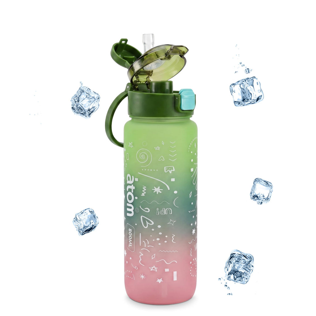 Water Bottle 800ml with Carry Handle, Leak-Resistant BPA-Free Plastic Sports Bottle for Gym, Fitness, School, Home, Outdoor Activities and Travel, FL-1266, Green - image 1
