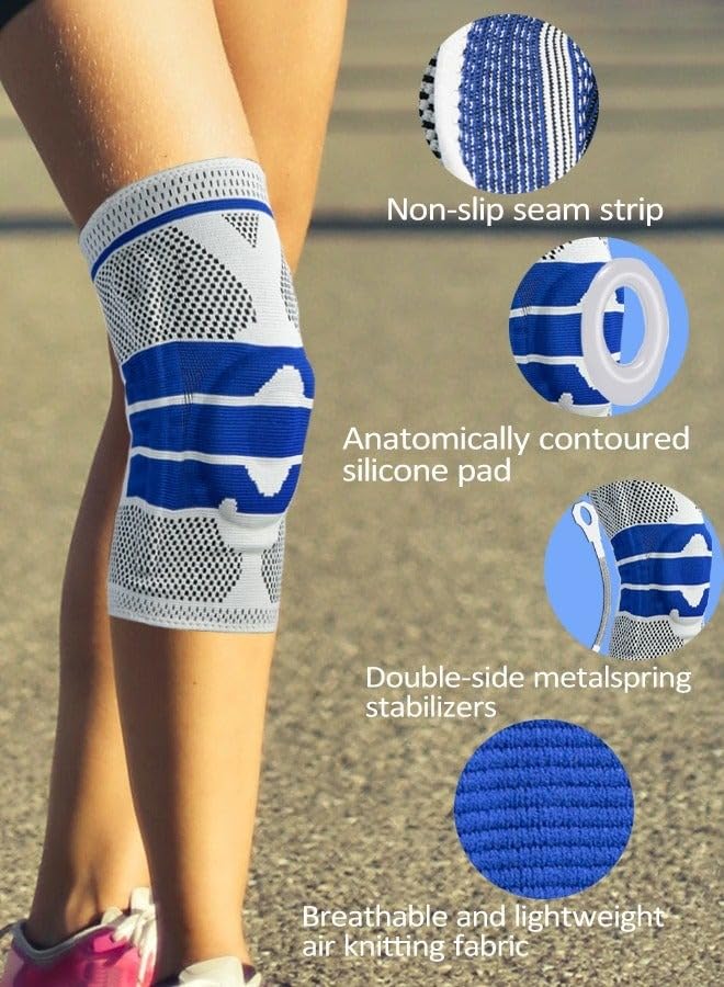 Knee Support Sleeve, Compression Knee Brace with Non-Slip Silicone Grip for Running, Basketball, Weightlifting, Gym and Exercise, Men and Women, KN0012, X-Large, (Blue & Grey) - image 3