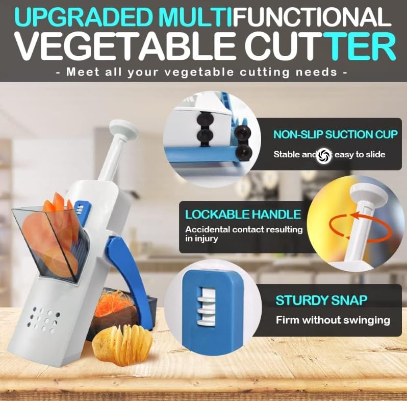 Vertical Chopper, Vegetable Chopper, Multifunctional Food Chopper, Safe Slicer for Kitchen, Vegetable Fruit Meat Cutter with Container, French Fry Cutter, SR-266 (Grey) - image 4