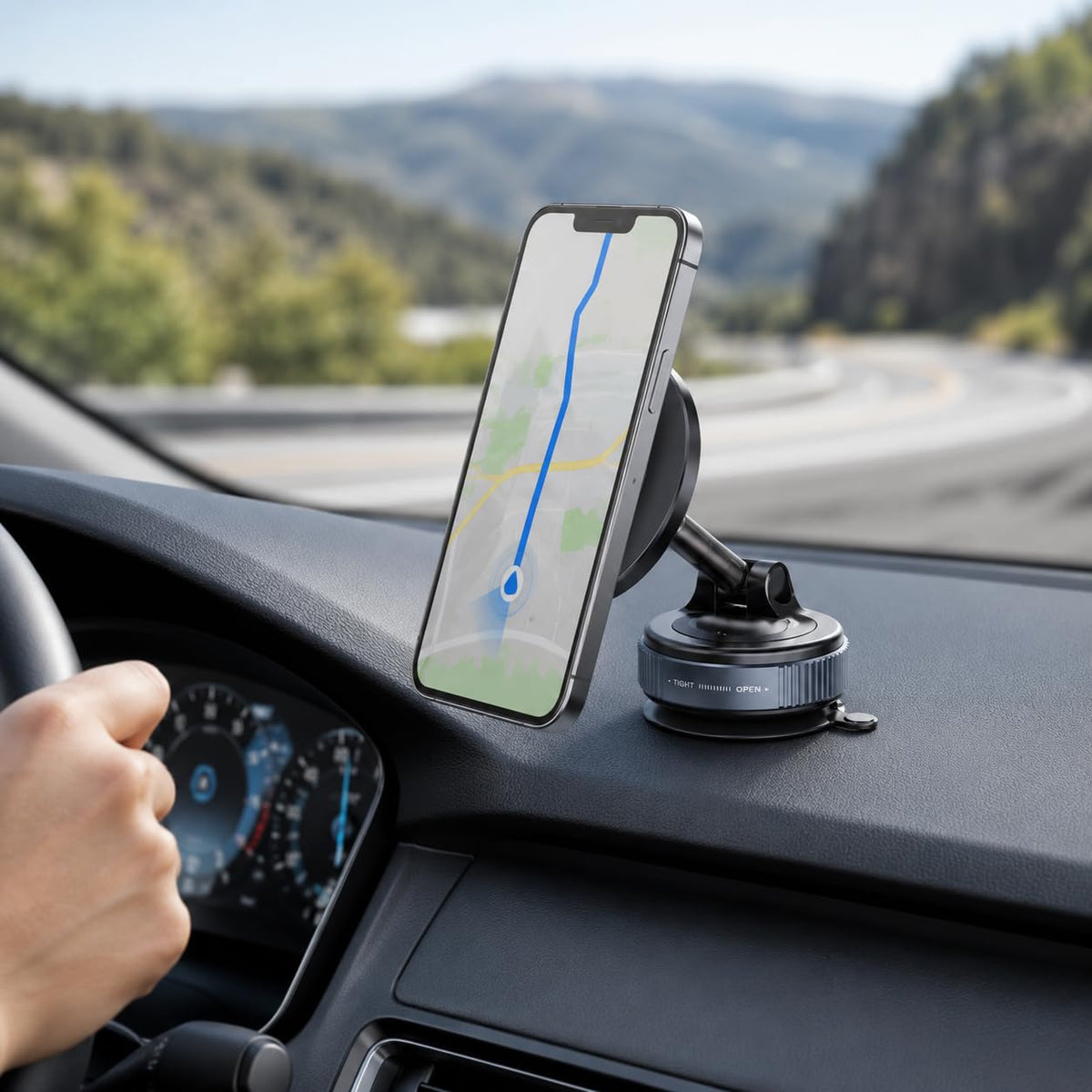 Car Phone Holder, Magnetic Vacuum Suction Mount with 360° Rotation and Foldable Arm for Dashboard, Windshield, Desk and Smooth Surfaces, Black, K007 - image 6