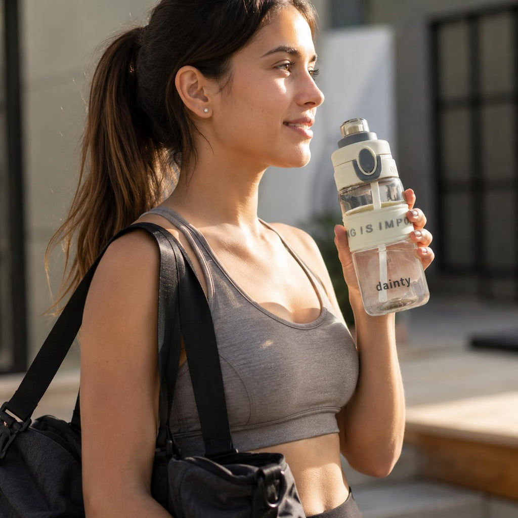 Water Bottle 500ml with Straw, BPA-Free Lightweight Plastic Sports Bottle with Leak-Resistant Lid for School, Gym, Fitness, Outdoor and Travel, FL-1315, White - image 7