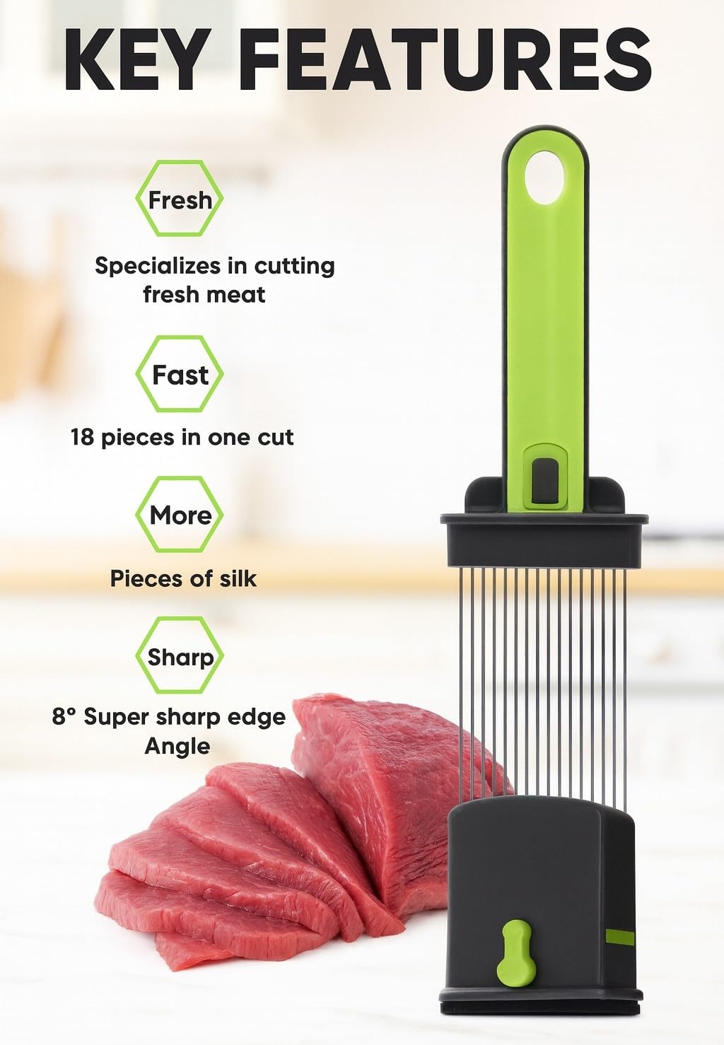Meat Slicer Manual, Stainless Steel Multi-Blade Fresh Meat Cutter for Beef, Lamb and Chicken Breast, Handheld Kitchen Slicing Tool for Home Cooking and Meal Preparation - image 2