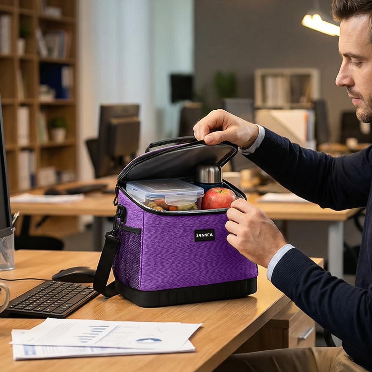 Thermal Lunch Bag Insulated Food Storage Tote Waterproof Leakproof Lunch Box Cooler For Work School Travel Picnic Hot And Cold Meals, BB-518 (Purple, 15 L) - image 7