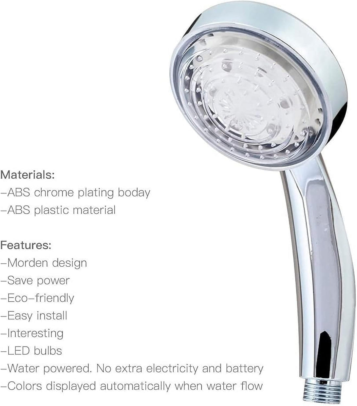 LED Shower Head Handheld High Pressure Rain Spray, Color Changing Water Powered Light, Water Saving, No Battery Required - image 7