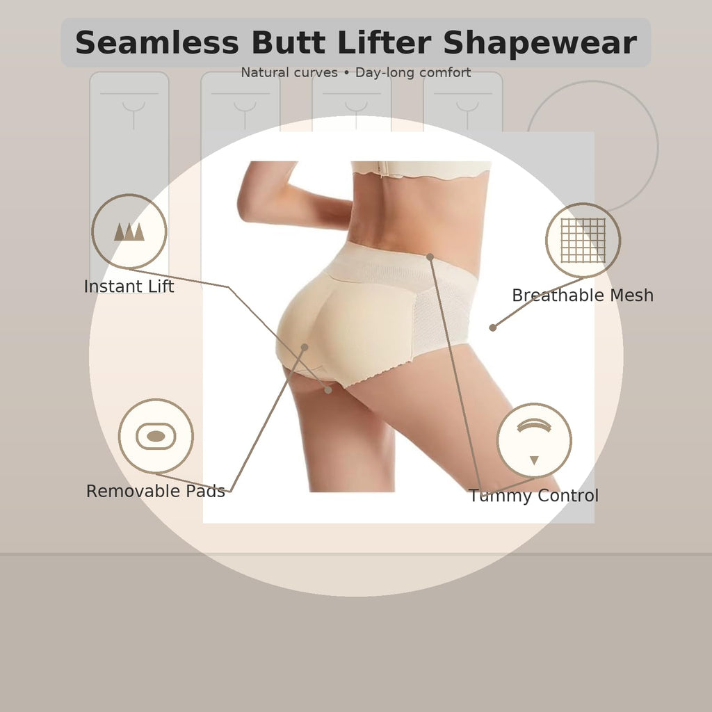 Shapewear for Women Tummy Control Seamless High Waist Butt Lifter Padded Hip Enhancer Shorts Plus Size Mesh Breathable Underwear 120-140kg Beige L - image 2
