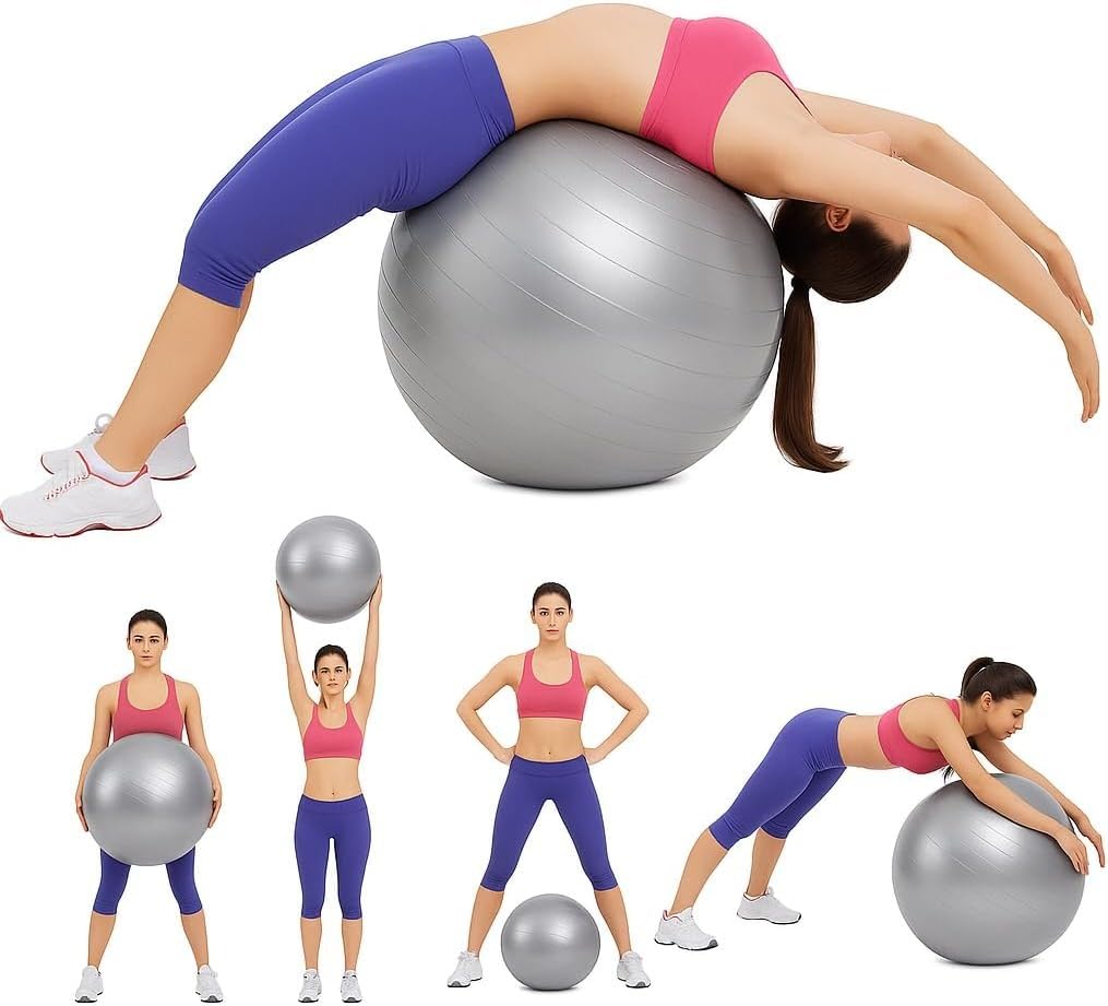 Exercise Ball Yoga Ball Gym Ball Balance Ball – Pilates Swiss Stability Anti-Burst Pregnancy Birthing with Pump for Home Workout & Office Chair (Grey) (75cm) - image 1