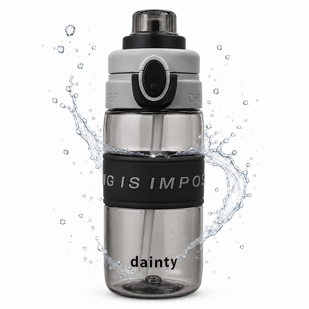 Water Bottle 500ml with Straw, BPA-Free Lightweight Plastic Sports Bottle with Leak-Resistant Lid for School, Gym, Fitness, Outdoor and Travel, FL-1315, Grey - image 1