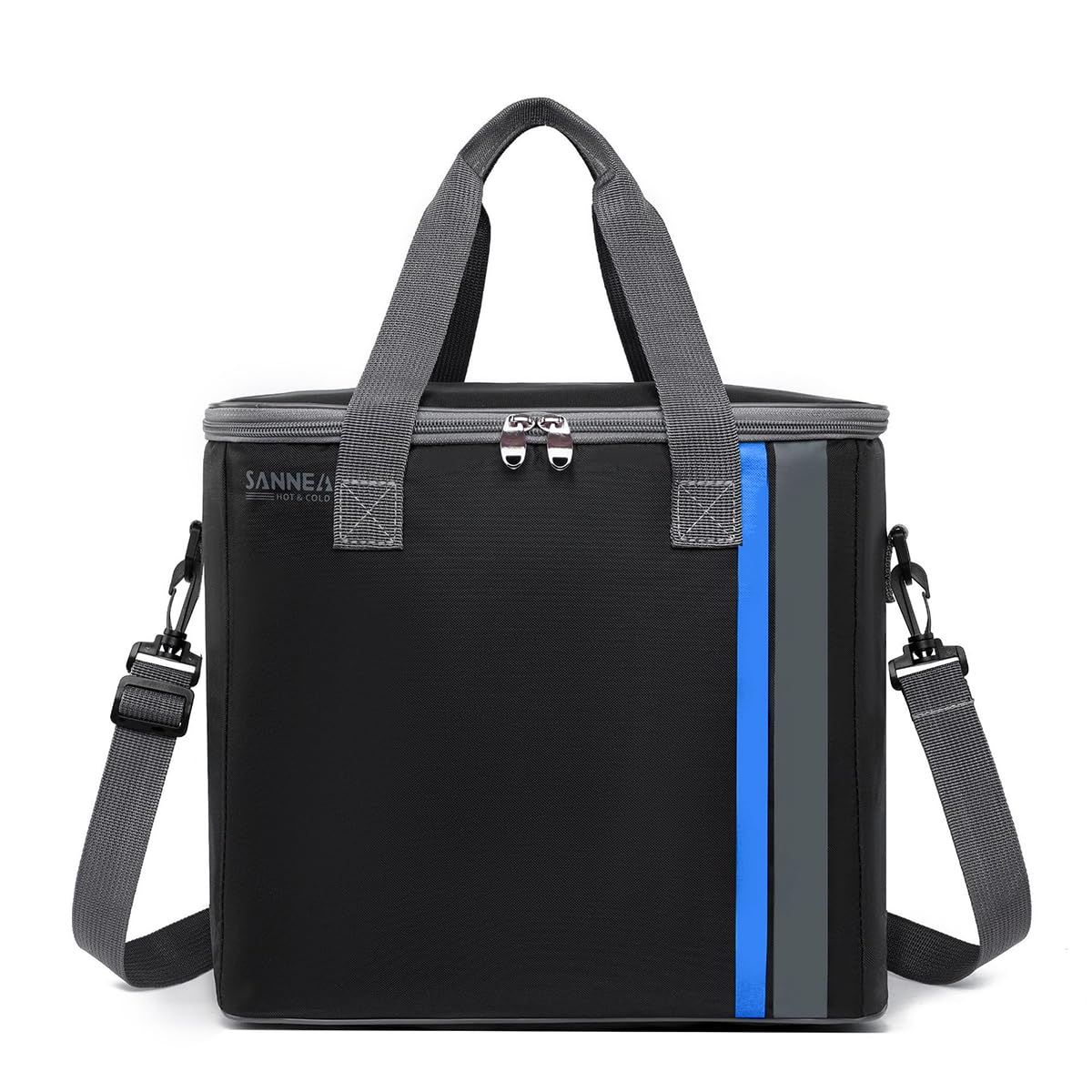 Insulated Lunch Bag 22L Thermal Cooler Tote, Waterproof Leakproof Large Lunch Box Bag for Hot Cold Meals Work School Picnic Travel, BB-571 (Black/Blue) - image 1