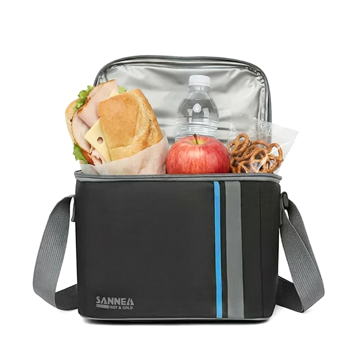 Lunch Bag, 6L Insulated Lunch Box by hanso, Thermal Food Cooler Tote, Waterproof Leakproof Storage Bag for Hot and Cold Meals, Work, School, Picnic, Travel, BB-568 (Black/Blue) - image 1