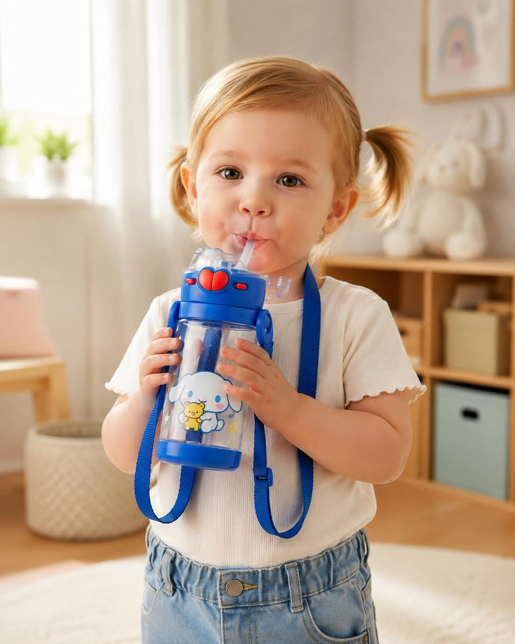 Water Bottle 450ml with Straw, Leak-Resistant Locking Flip Lid, BPA-Free Reusable Plastic Drinking Bottle with Adjustable Carry Strap for School, Work, Travel and Daily Use, F-1343 - image 6