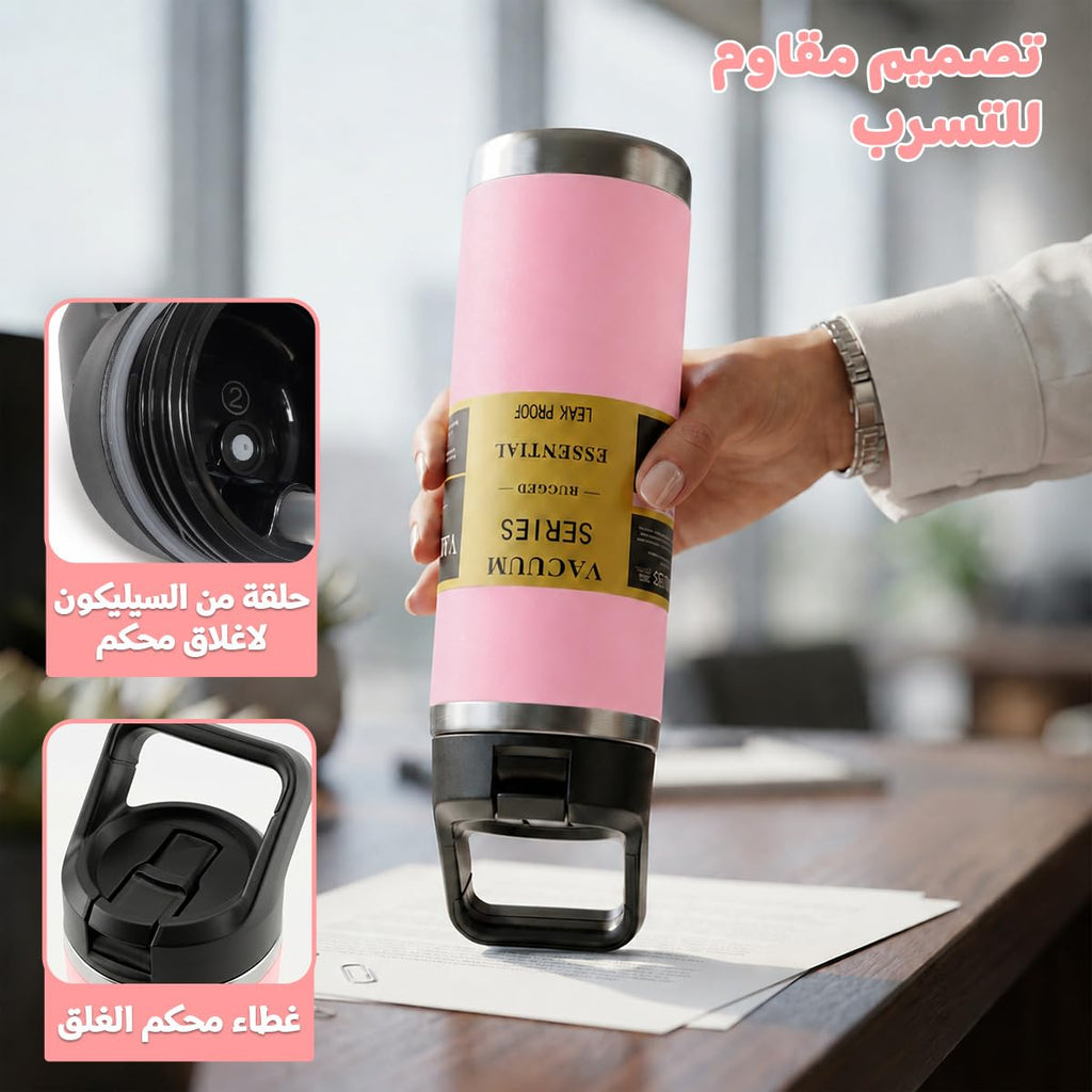 Water Bottle 540ml Vacuum Insulated Stainless Steel Double Wall Thermal Flask, Straw Lid and Carry Handle, Leakproof BPA-Free Travel Gym Office F-1550 (Pink) - image 4