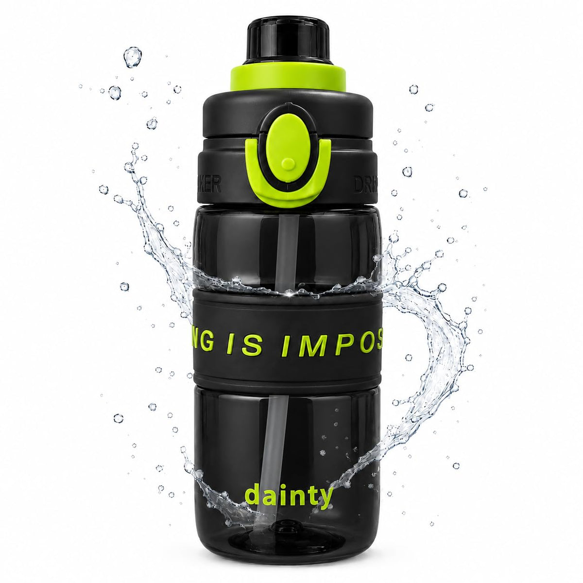 Water Bottle 500ml with Straw, BPA-Free Lightweight Plastic Sports Bottle with Leak-Resistant Lid for School, Gym, Fitness, Outdoor and Travel, FL-1315, Black - image 1