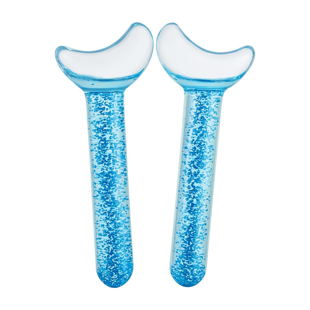 Ice Globes for Face and Eyes Heart Shaped Facial Massage Tool Glass Cooling Beauty Roller for Puffiness Relief Freezer Safe Skin Tightening, DRS-388 (Blue) - image 1
