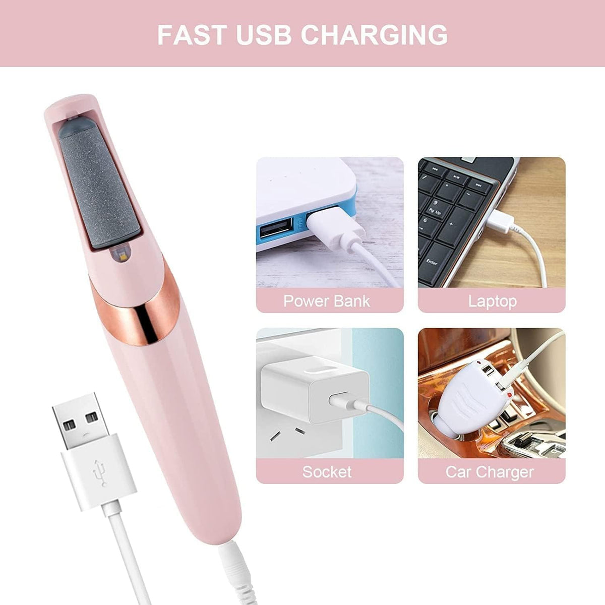 Electric Foot File, Callus Remover for Feet with 2 Roller Heads, 2 Speeds, LED Light, Waterproof Pedicure Tool for Dry Rough Heels and Hard Skin, Pink - image 4