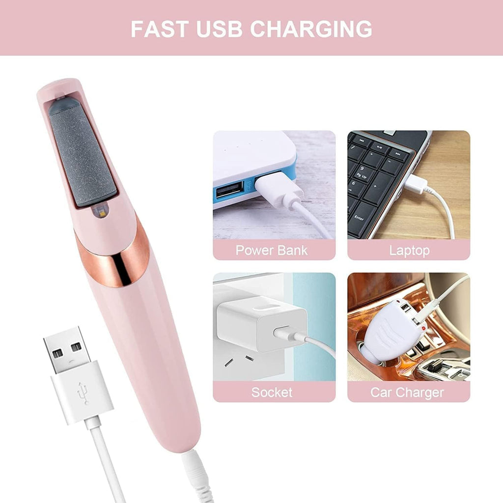 Electric Foot File, USB Rechargeable Callus Remover with 2 Roller Heads, 2 Speeds, LED Light, Waterproof Wet and Dry Pedicure Tool for Rough Heels, Pink - image 5