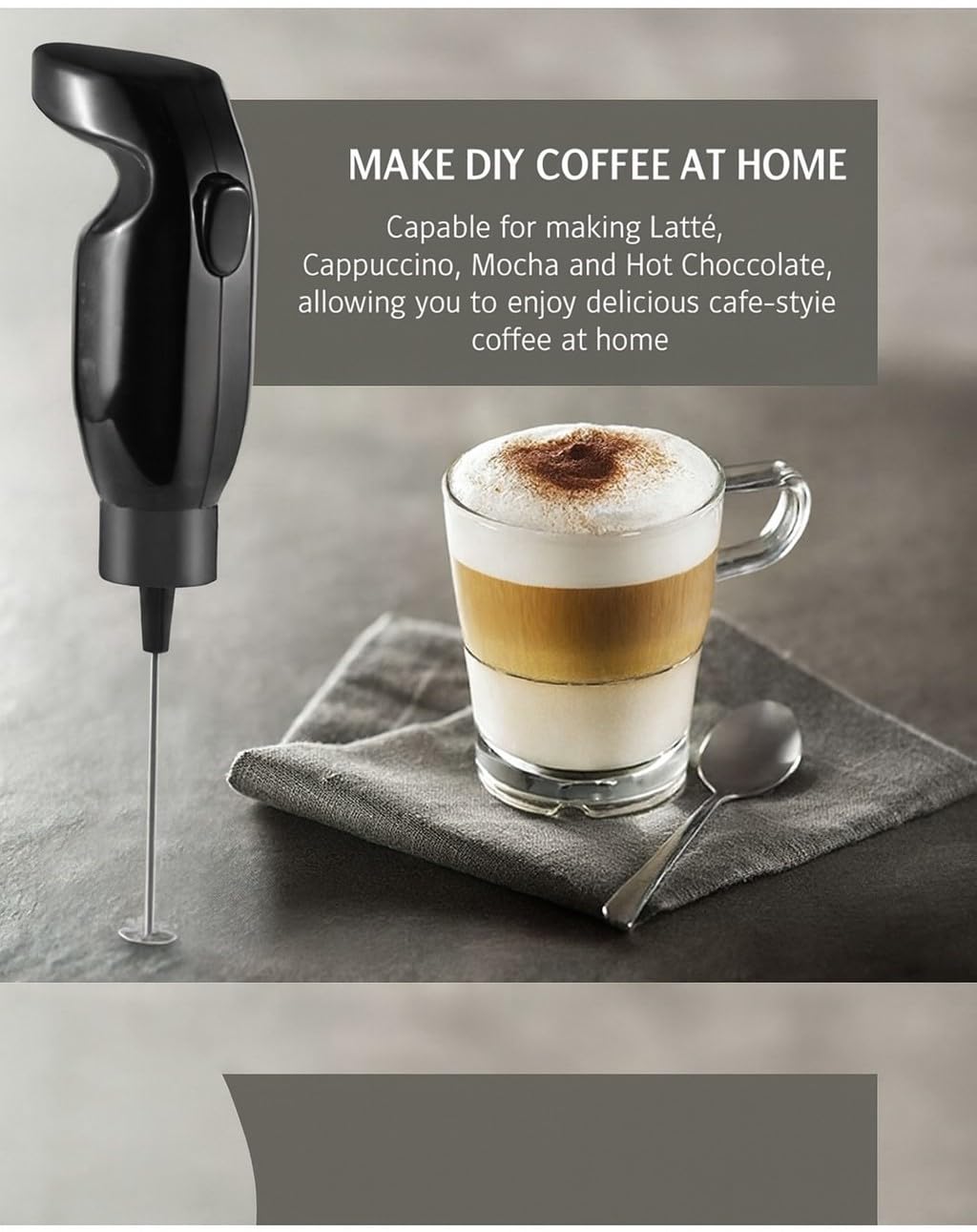 Milk frother handheld, Electric mini mixer for coffee drink, Foam Maker, Durable and Electric coffee hand mixer, 45W Motor, 80ml Capacity, Stainless Steel & Plastic Design, 2023-15 (Red) - image 4
