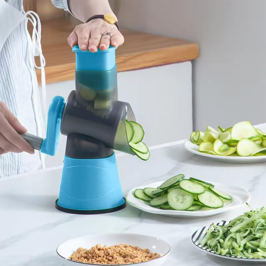 Rotary Cheese Grater, Manual Vegetable Slicer with Hand Crank, Non-Slip Suction Base and ABS Tabletop Design for Salad,Cheese Slicer with Hand Crank, Non-Slip Suction Base and ABS Tabletop (Blue) - image 7