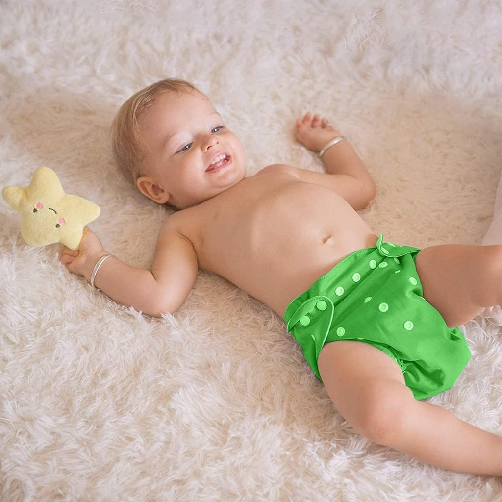 Baby Cloth Diaper Reusable Cotton Pocket Nappy Adjustable Washable Waterproof Breathable Soft Insert Friendly For Newborn Infant Toddler 0-3 Years (Green) - image 5