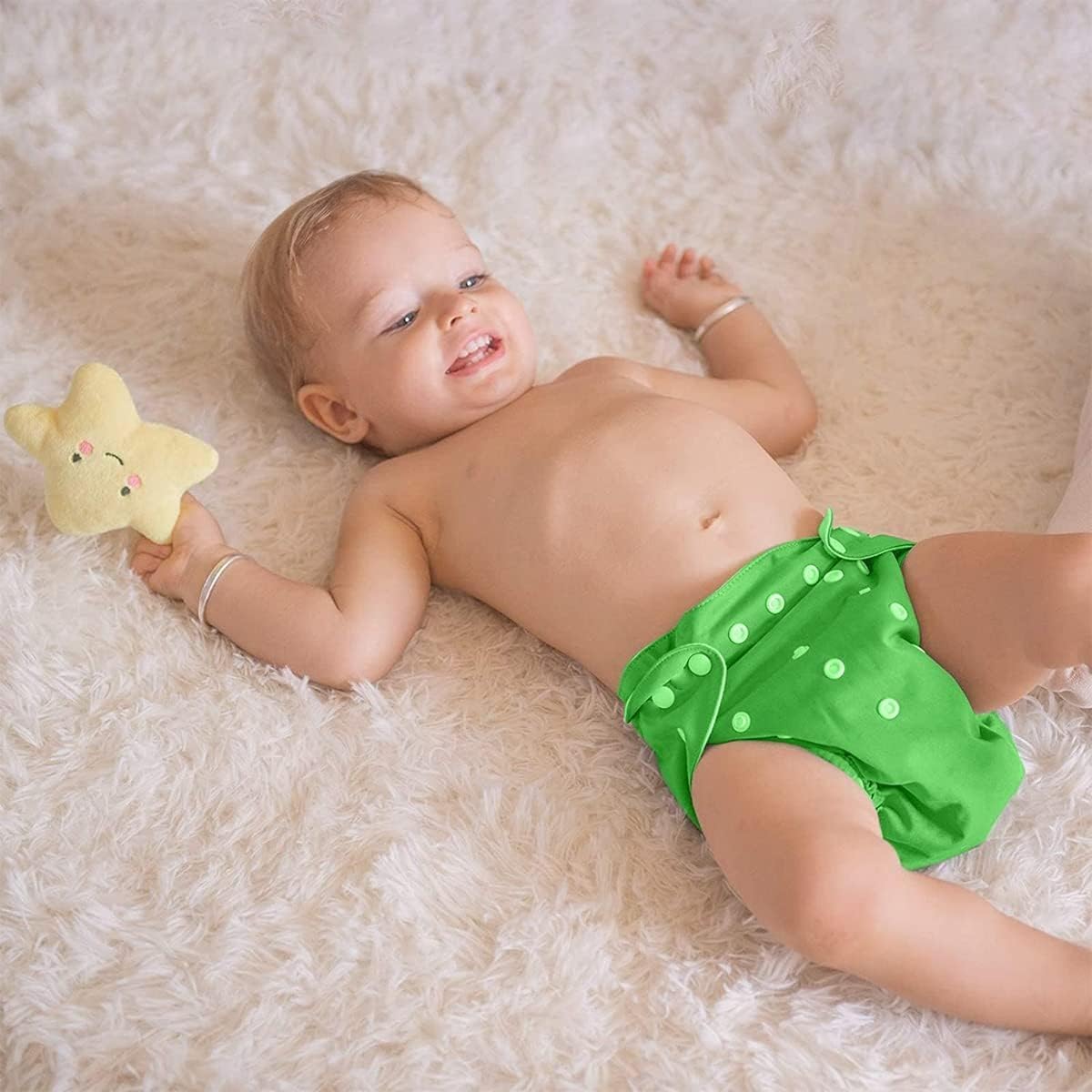 Baby Cloth Diaper Reusable Cotton Pocket Nappy Adjustable Washable Waterproof Breathable Soft Insert Friendly For Newborn Infant Toddler 0-3 Years (Green) - image 5