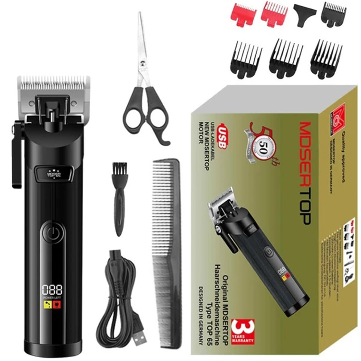 Hair Clipper for Men, Rechargeable Cordless Hair Trimmer with Carbon Steel Blade, Up to 90 Minutes Runtime, Ergonomic Portable Grooming Machine for Hair and Beard, TOP-65 - image 1