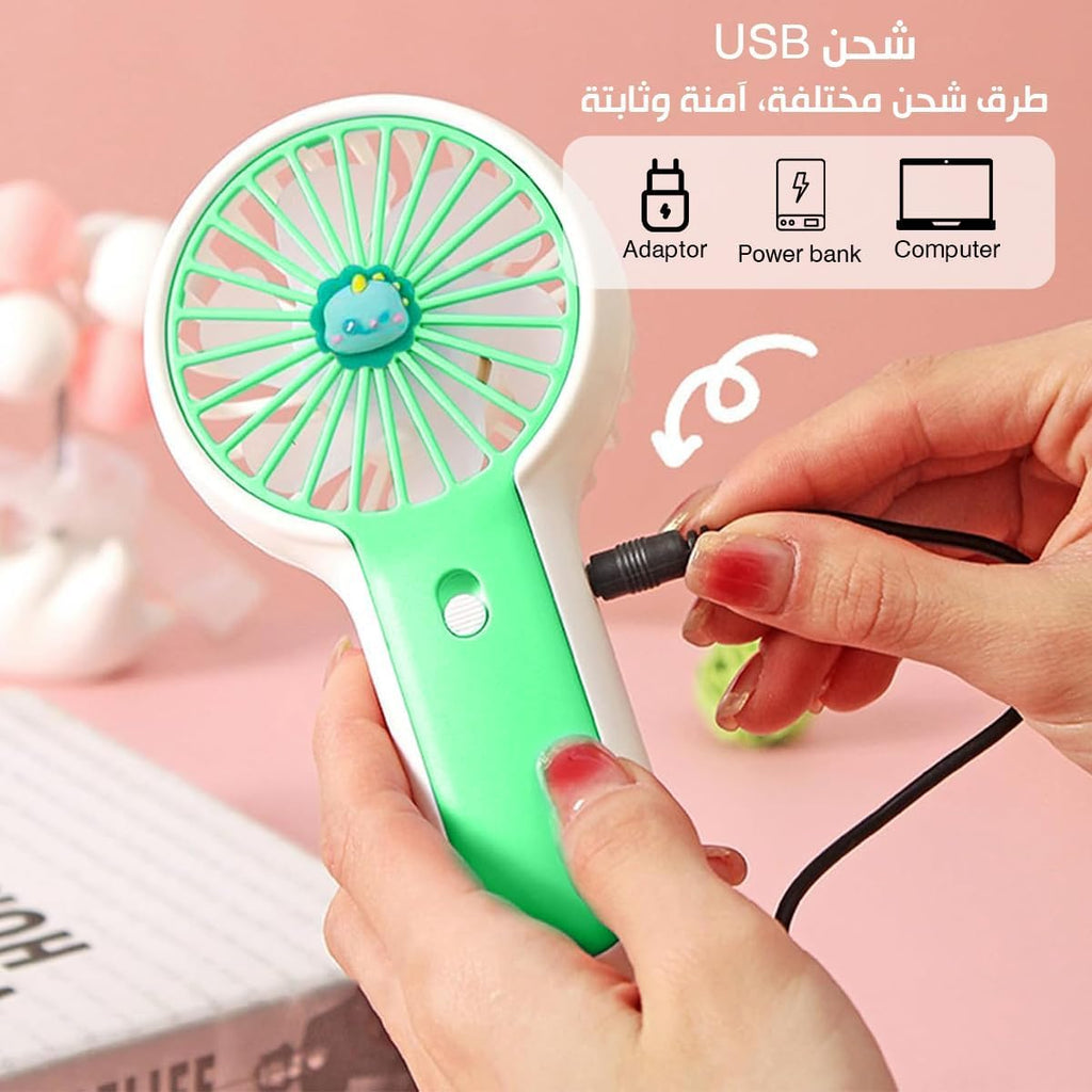 Mini Hand Fan, USB Rechargeable Portable Desktop Model with Stand, Single-Speed 1.5W Personal Cooling for Home, Office, Study and Travel, DD-5627 (Green) - image 3