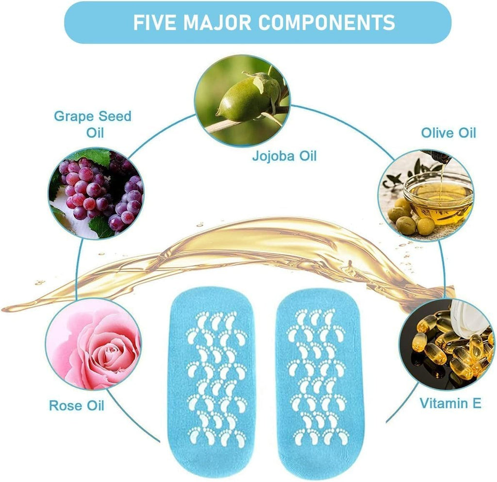 Moisturizing Socks Gel Heel Socks for Dry and Cracked Heels with Jojoba Oil Olive Oil and Vitamin E One Size Softening Spa Socks (Blue) - image 3