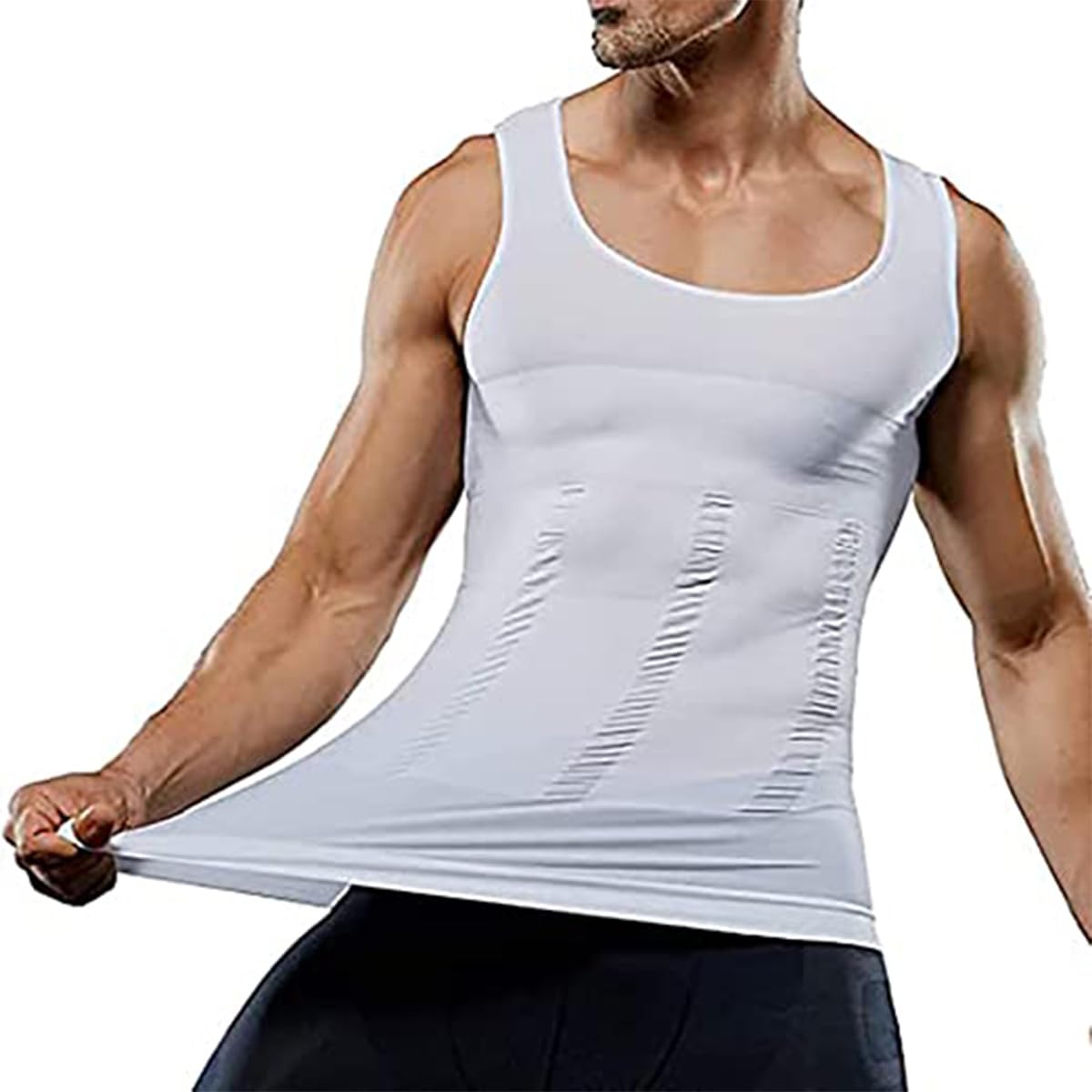 Men's Slimming Body Shaper Vest, Compression Undershirt for Tummy and Waist Support, Lightweight Breathable Seamless Design for Gym, Work and Daily Wear (White, S) - image 6
