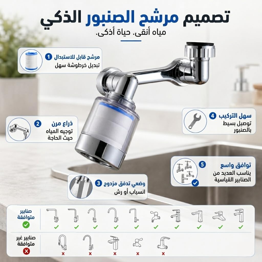 Faucet Aerator, 720° Rotating Dual-Mode Tap Extender with Filter and Anti-Splash Nozzle for Kitchen and Bathroom Sinks, Metal - image 3