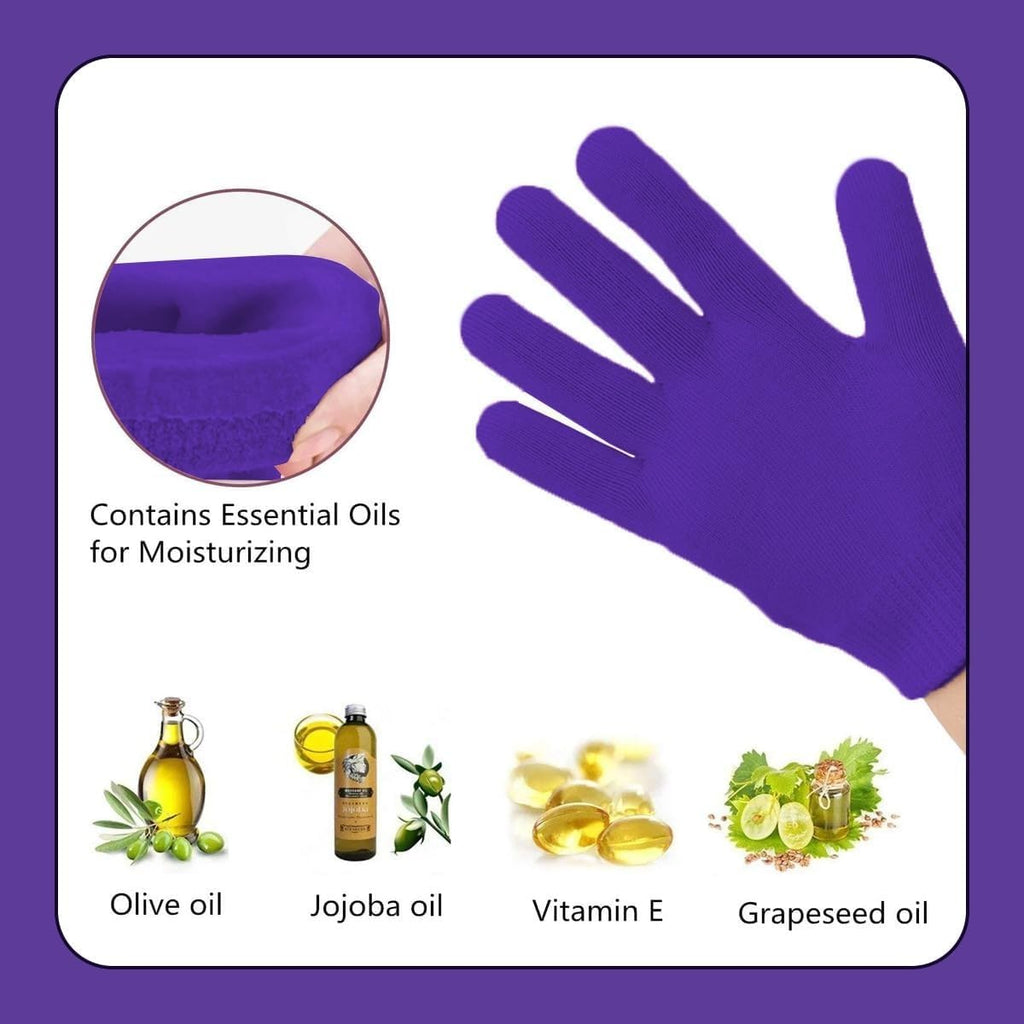 Moisturizing Gel Gloves for Dry Hands, Spa Hand Mask with Jojoba Oil, Olive Oil and Vitamin E, 20-Minute Softening Care, One Size (Purple) - image 6