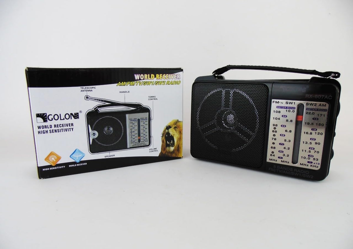 Portable Radio, FM AM SW Multi Band Transistor Radio with High-Sensitivity Reception, Built-In Speaker and Precise Tuning Knob for Home and Travel, Model 607, Black - image 1