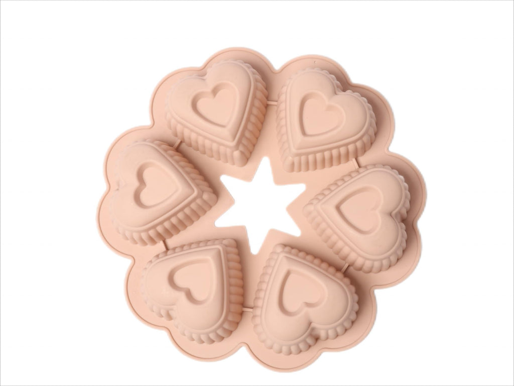 Silicone Muffin Pan - Heart Mold 6 Cups, Non-Stick Baking Tray with Handles, BPA Free, Oven Safe & Reusable for Cup cakes, Muffins, Brownies and Parties (Pink) - image 2